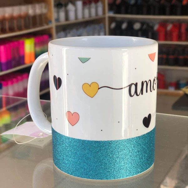 Caneca Branca Borda Glitter